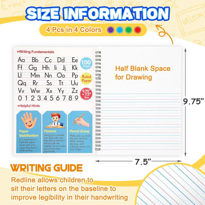 Henoyso 8 Pcs 100 Pages Spiral Primary Composition Notebook K-2 Bulk Primary Journal Drawing Handwriting Practice for Kids 4-6 Kindergarten Preschool Home School 1st 2nd Grade Student (Fresh Color)