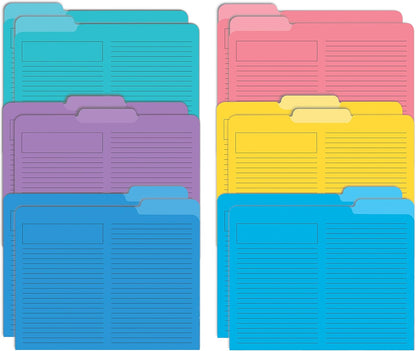 Better Office Products Lined File Folders, 12 Pack, Heavyweight, 1/3 Cut Tabs, 6 Vibrant Colors, Top Custom Subject Box, Letter Size Folders, 9.5" x 11.5",