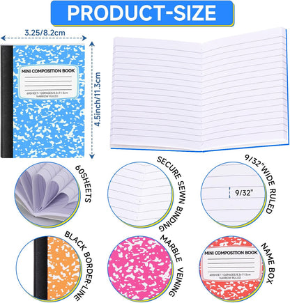 24 Pack 9.75 x 7.5 in Large Composition Notebooks Bulk 12 Color Wide Ruled Composition Books Marble Journal Notebook 60 Sheets per Book for Aldult Student College Office Back to School Supplies