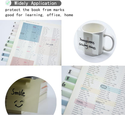 YOUDEFUL 1600pcs Translucent Sticky Note Tabs, Morandi Page Markers for Annotating Books,Repositionable Book Flags Tabs Strip with Binders, Clear Sticky Notes,Page Tabs,Index Tabs