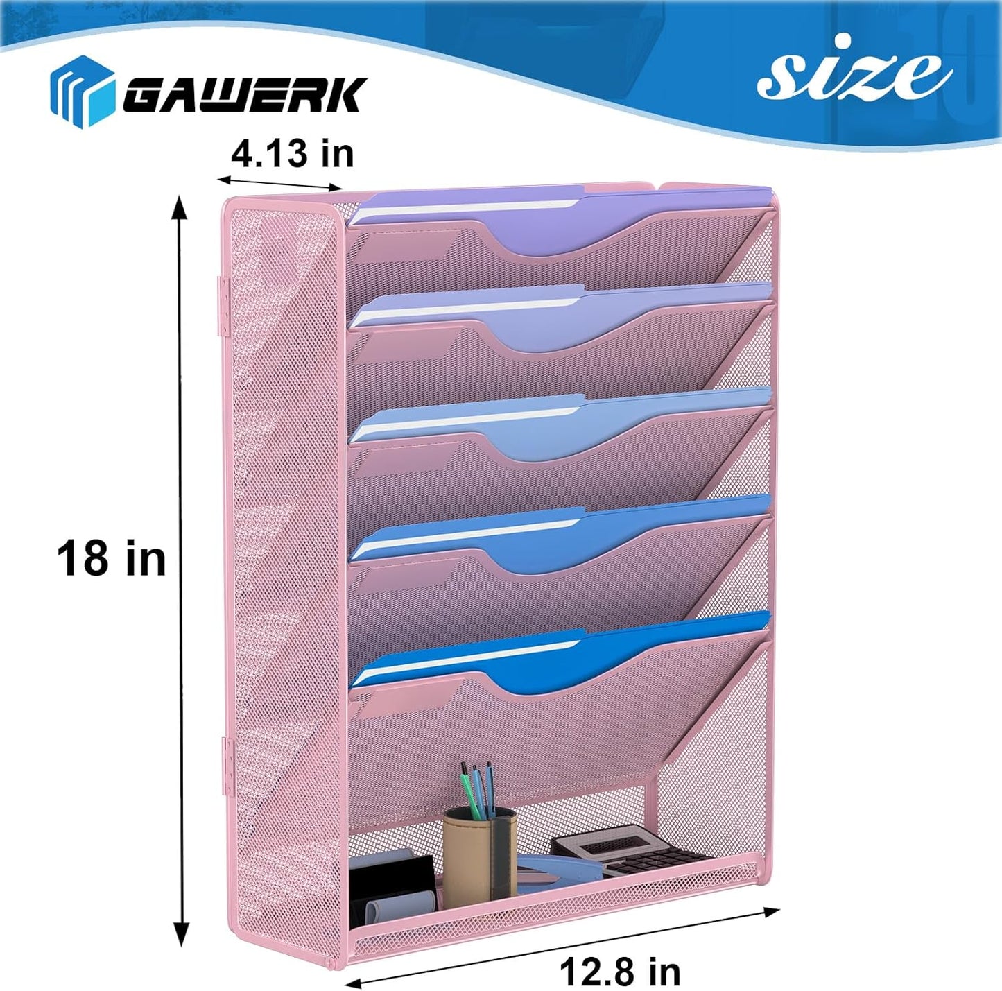 Gawerk 10-Tier Wall File Organizer Hanging Wall File Holder Wall Mount Paper Folder Organize, Mesh Magazine Document Mail Organizer Wall Organizer for Office School Home, Black
