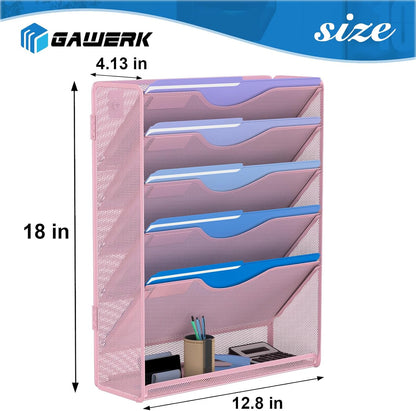 Gawerk 10-Tier Wall File Organizer Hanging Wall File Holder Wall Mount Paper Folder Organize, Mesh Magazine Document Mail Organizer Wall Organizer for Office School Home, Black