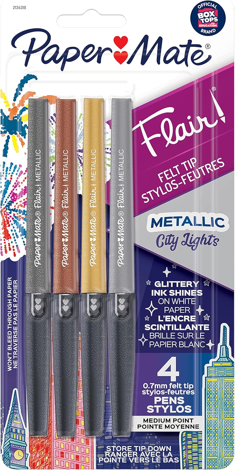 Paper Mate Flair Felt Medium Tip Set, 4-Pen Metallic Colors Set