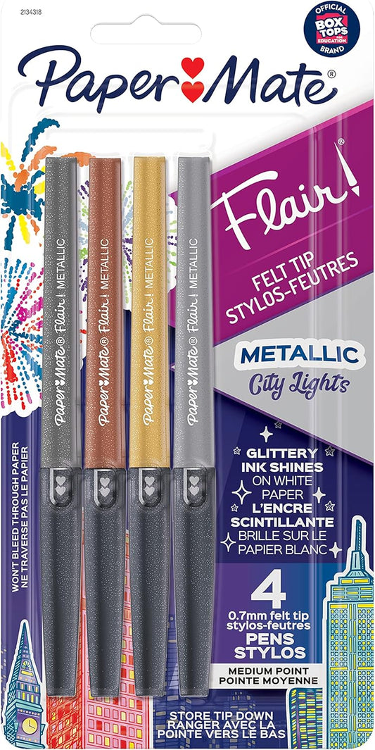 Paper Mate Flair Felt Medium Tip Set, 4-Pen Metallic Colors Set