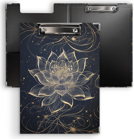 KU-DaYi Lotus Floral Clipboard Padfolio with Storage Pocket, Meditation Spiritual Lotus Flower Low Profile Clip Boards for Nurse Office Classroom, 12.4 x 9.25 in