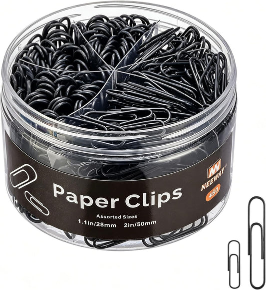 NEEWAY 450pcs Paper Clips Assorted Sizes, Small and Large Paper Clips (1.1 inch, 2 inch), Coated Paperclips for Office School Document Organizing (Light Multicolor)