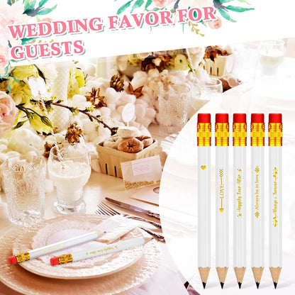Crtiin 50 Pcs Bridal Shower Pencils Half Golf Wedding Pencils with Eraser 4 Inch Short Pocket Pre Sharpened for Wedding Game Bridal Shower Presents Classroom School(Wood Color)