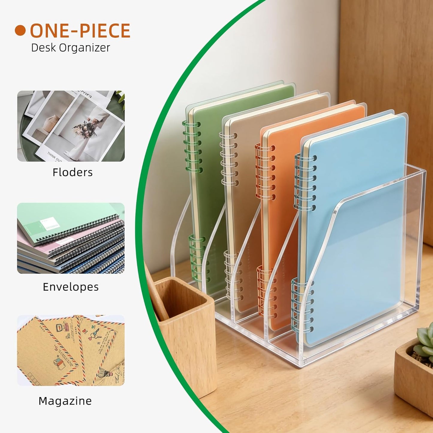 Acrylic Magazine File Holder, 4 Vertical Compartments Desk Document Sorter Organizer, Clear Folder Rack Binder for Office, Tablets, Magazines, Books – Home/Classroom Rack, 5mm Thick