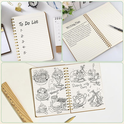 JIANTA Ruled Spiral Notebook, 4 Pack A5 Kraft Cover Wirebound Notebooks Bulk Journals, Memo Notepads Planner for Business Office School Travel, 100 Pages/50 Sheets