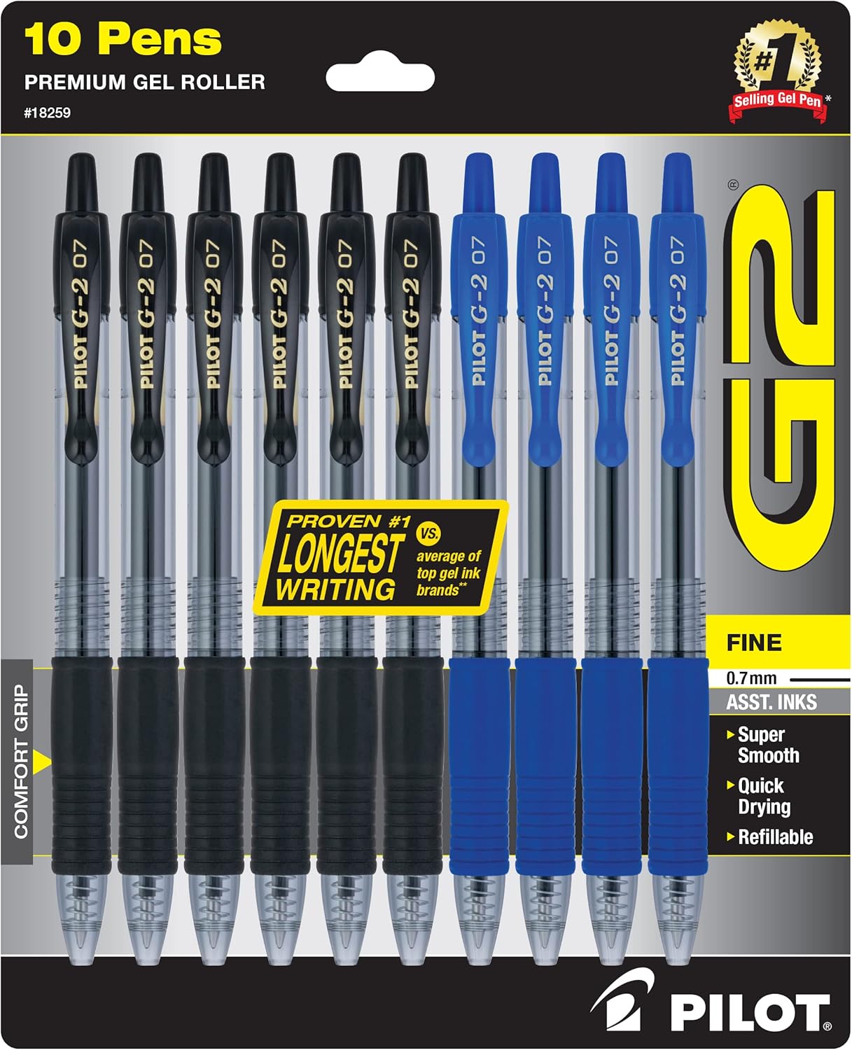 PILOT G2 Premium Refillable and Retractable Rolling Ball Gel Pens, Extra Fine Point, Assorted Color Inks, 5-Pack (31300)