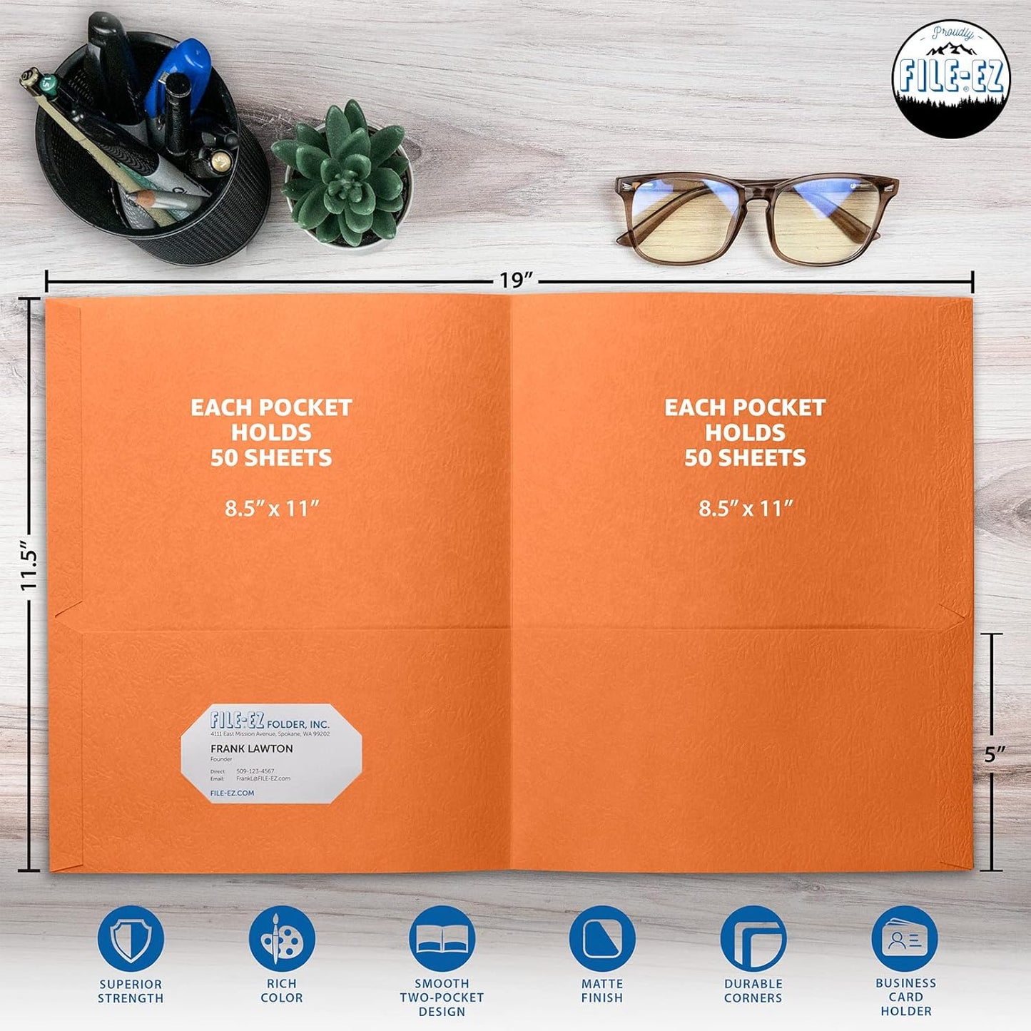 FILE-EZ Two-Pocket Folders, Navy Dark Blue, 25-Pack, Textured Paper, Letter Size (EZ-32523)