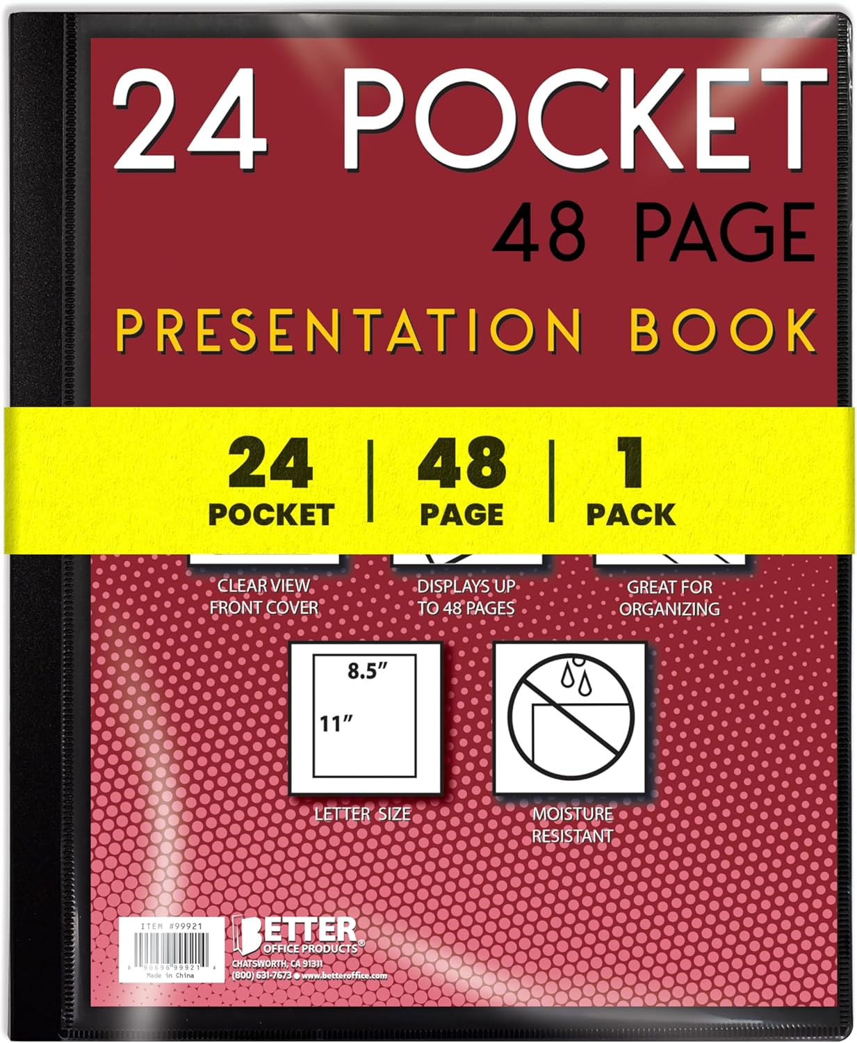Better Office Products 24 Pocket Bound Presentation Book, Black, Clear View Front Cover, 48 Sheet Protector Pages, 8.5" x 11" Sheets, Art Portfolio, Durable Poly Covers, Letter Size (2 Pack)