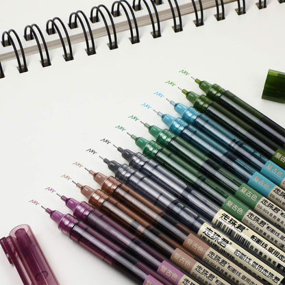Frienda 12 Pieces Rolling Ball Pens 0.5 mm Japanese Quick Drying Fine Point Pens Liquid Ink Smooth Writing for Office Student Back to School Supplies(Multicolor)