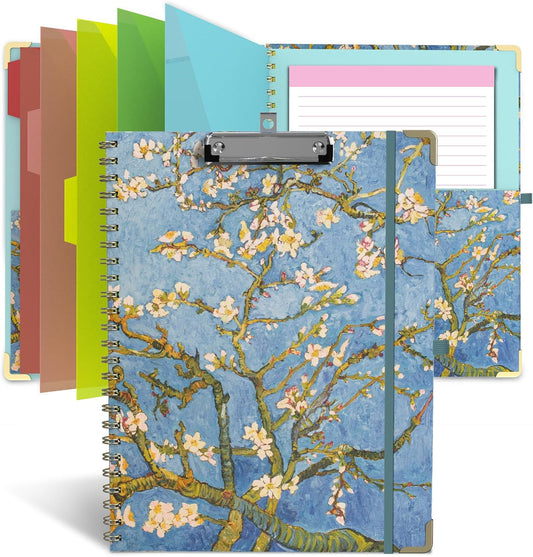 Foldable Clipboard Folio with Storage, 5 Plastic Folders with 10 Pockets,Refillable Lined Notepad (11" x 8.5"), Hardcover Project Organizer Nursing Teacher School Essentials