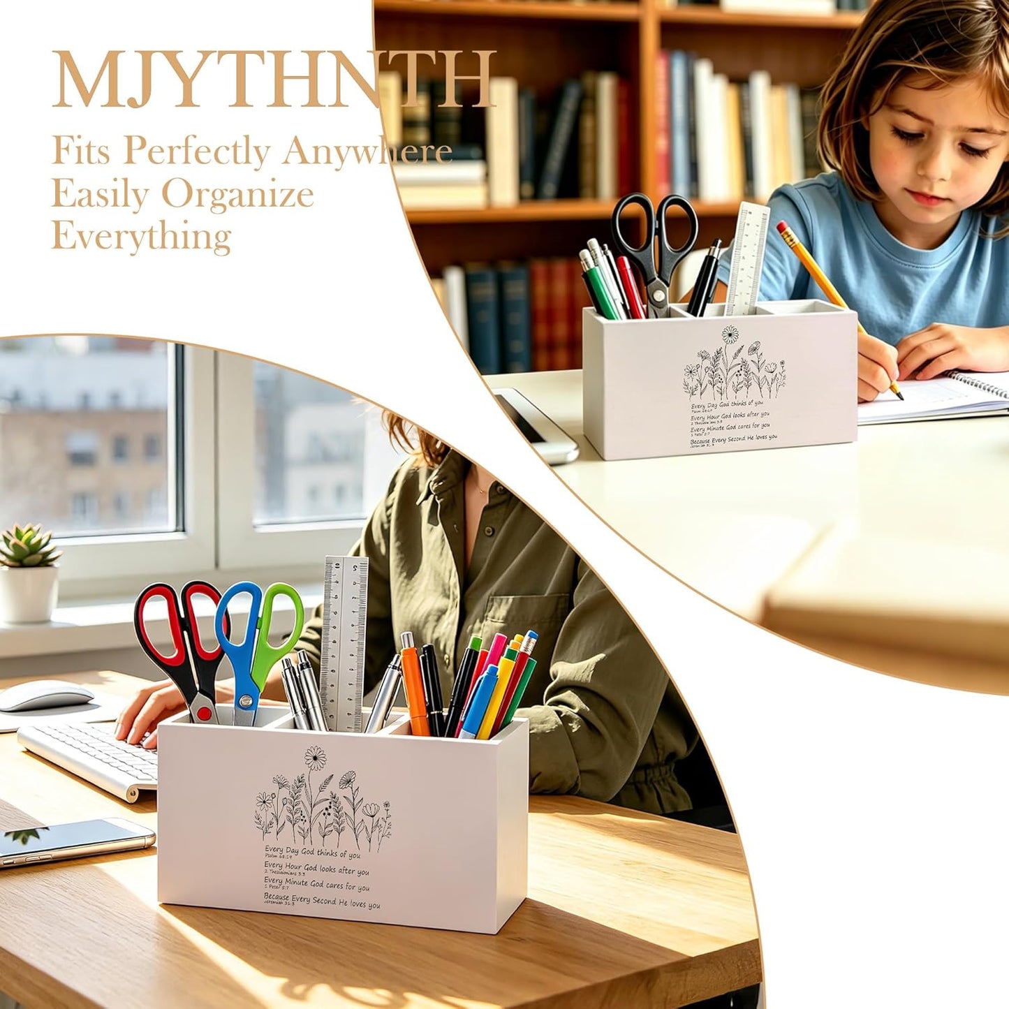 Don't Overthink It Inspirational Pencil Pen Holder for Desk, Pink Positive Affirmations Wooden Box Sign Pen Holder Organizer for Home Office School Desk Accessories