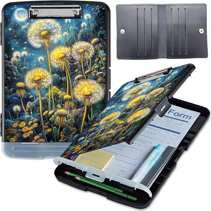 Clipboard with Storage, Heavy-Duty Side-Opening Folder with Pen Holder, Durable Plastic Nursing Clipboard for Nurses, Teachers, and Sales, Cow Prints 02