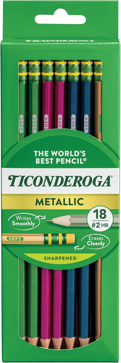 Ticonderoga Wooden Pencils, Pre-Sharpened, 2 HB Soft, Pastel Colors, 18 Count