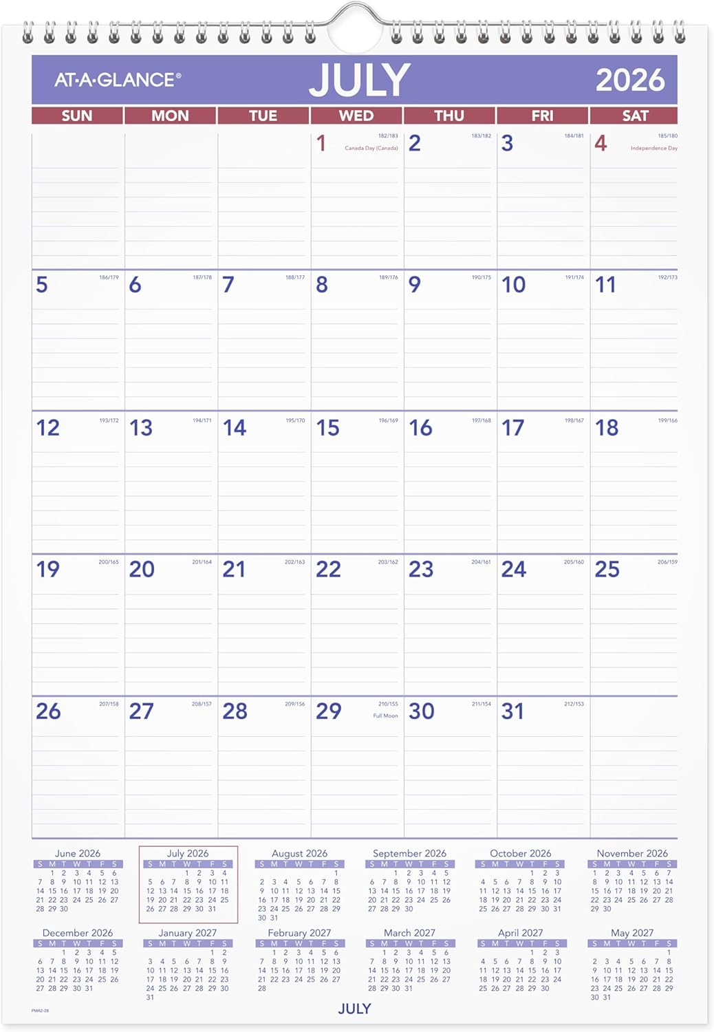 AT-A-GLANCE Wall Calendar 2026-2027 Planner, Academic 12-Month July-June, Monthly, 15-1/2" x 22-3/4", Ruled Daily Blocks (AY328)
