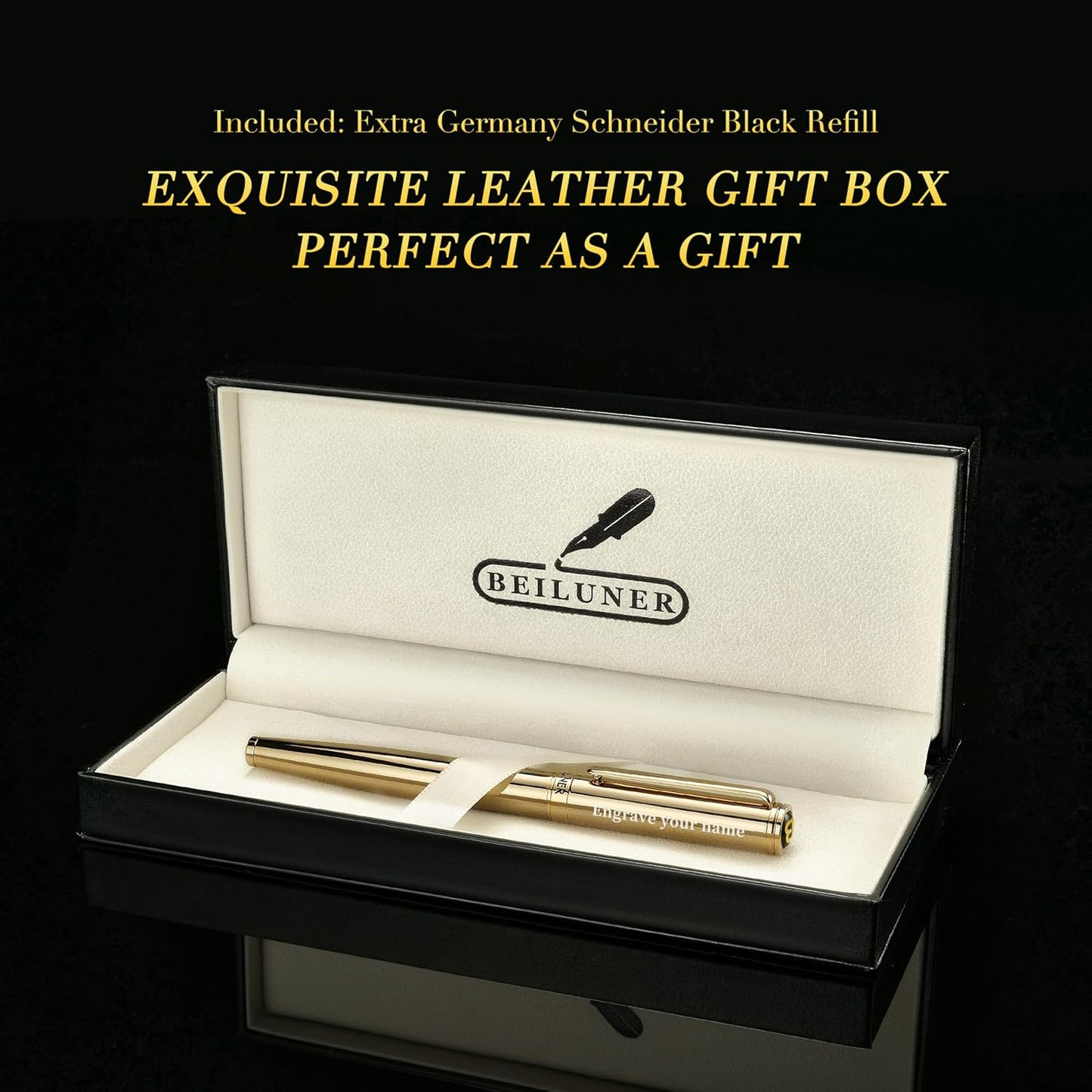 BEILUNER Luxury Rollerball Pen, Stunning Green Lacquer with 24K Gold Trim,Noble and Elegant Designs,Schneider Ink Refill, Best Gift Set for Men & Women, Refillable, Executive Writing, Nice Pens