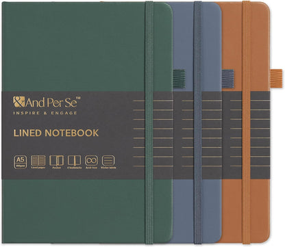 &And Per Se Lined Journal Notebook, 160 Pages, A5 5.7 x 8 inches College Ruled Thick Paper Notebook Journals for Writing, Hardcover Notebooks for Women Men Office School (1 Pack, Green) - Colors B