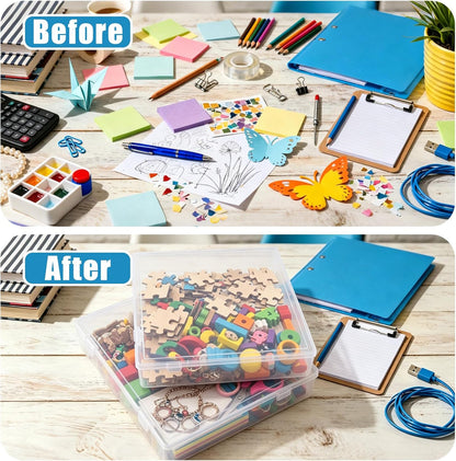 5 Packs Scrapbook Paper Storage, Stackable Plastic File Storage Box Set with Sticky Index Tabs, Lager Sizes Craft Organizer Storage, U-Shaped Locking Mechanism, Ideal for Document Organizer