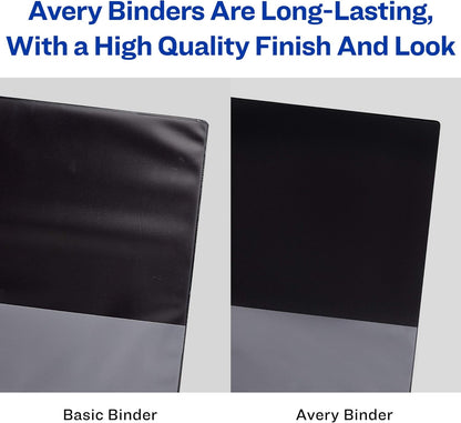 Avery Heavy-Duty View 3 Ring Binders, 1 Inch One Touch Slant Rings, DuraHinge, 1.4 Inch Wide Spine, Customizable Clear Cover and Spine, Black Binders (4-Pack of 79868)