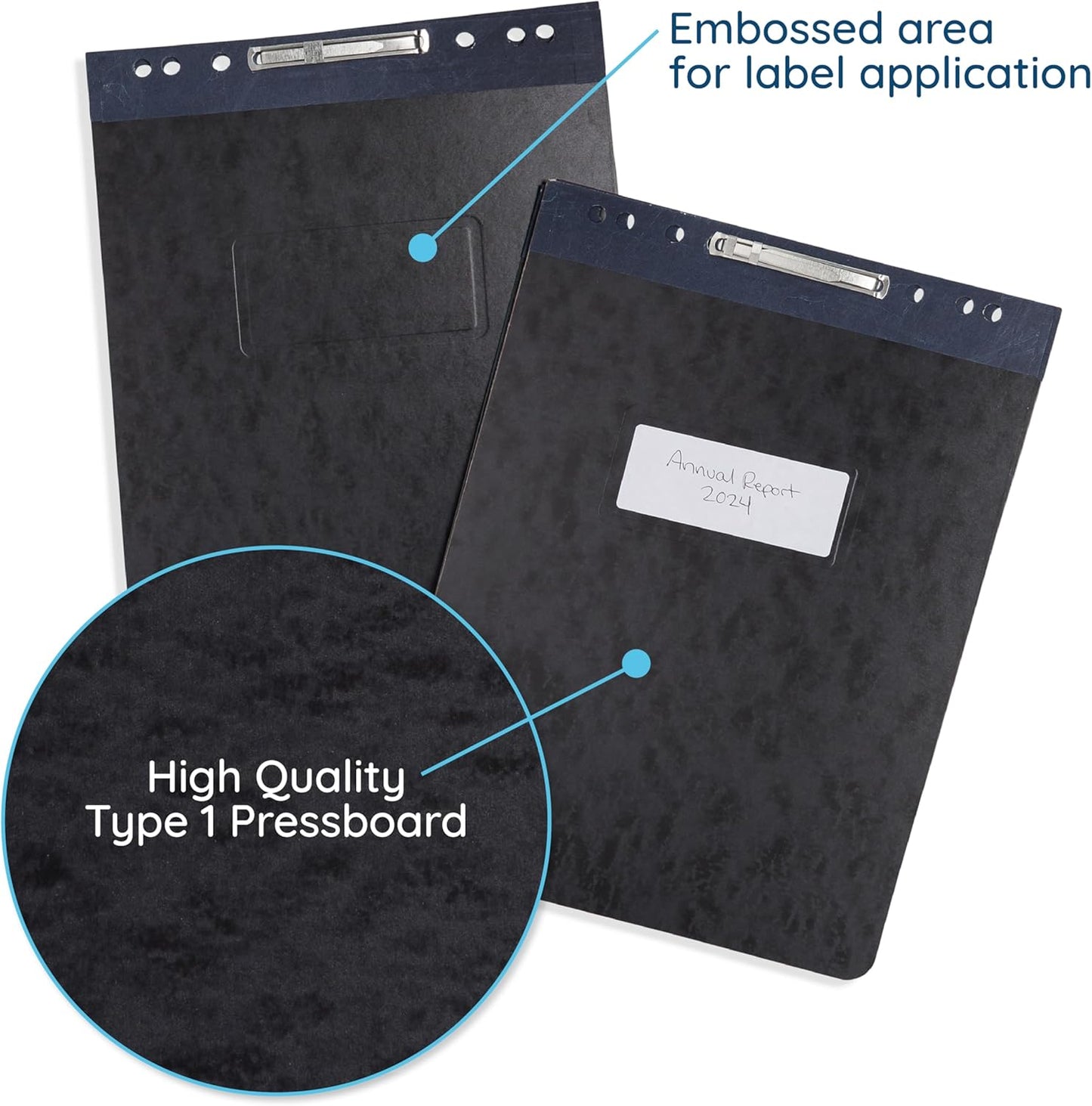 25 Blue Summit Supplies Report Covers with Sliding Bar Fastener - Black Pressboard Report Covers, Letter Size, Durable 2'' Capacity Business Report Covers