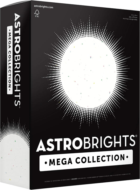 Astrobrights Mega Collection, Colored Cardstock, Bright Confetti White, 320 Sheets, 65 lb/176 GSM, 8.5" x 11" (91683)