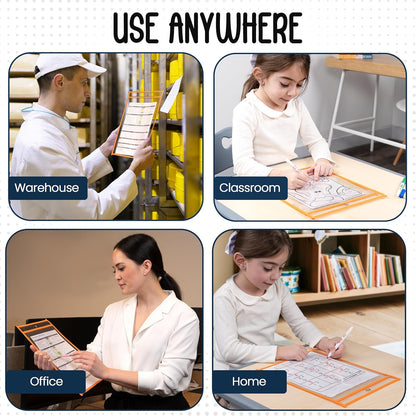 Essex Wares - 6 Pack, Assorted, Dry Erase Pocket Document Protectors, 10" Wide x 13.5" Tall- Dry Erase Clear Plastic Sleeves - Reusable & Easy Erase Plastic Invoice Holders, Water-Resistant & Durable