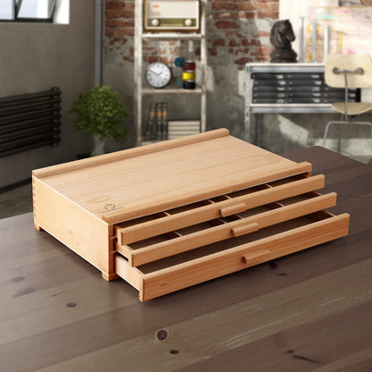 7 Elements 4 Drawer Wooden Artist Storage Supply Box for Pastels, Pencils, Pens, Markers, Brushes and Tools