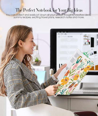 Cute Spiral Notebook Journal for Women, 200 Pages Lined Notebooks 8.5” x 11”, A4 Large Hardcover Spiral Journals with 100 GSM Thick Paper, College Ruled Notebook for Writing Work School, Orange Floral