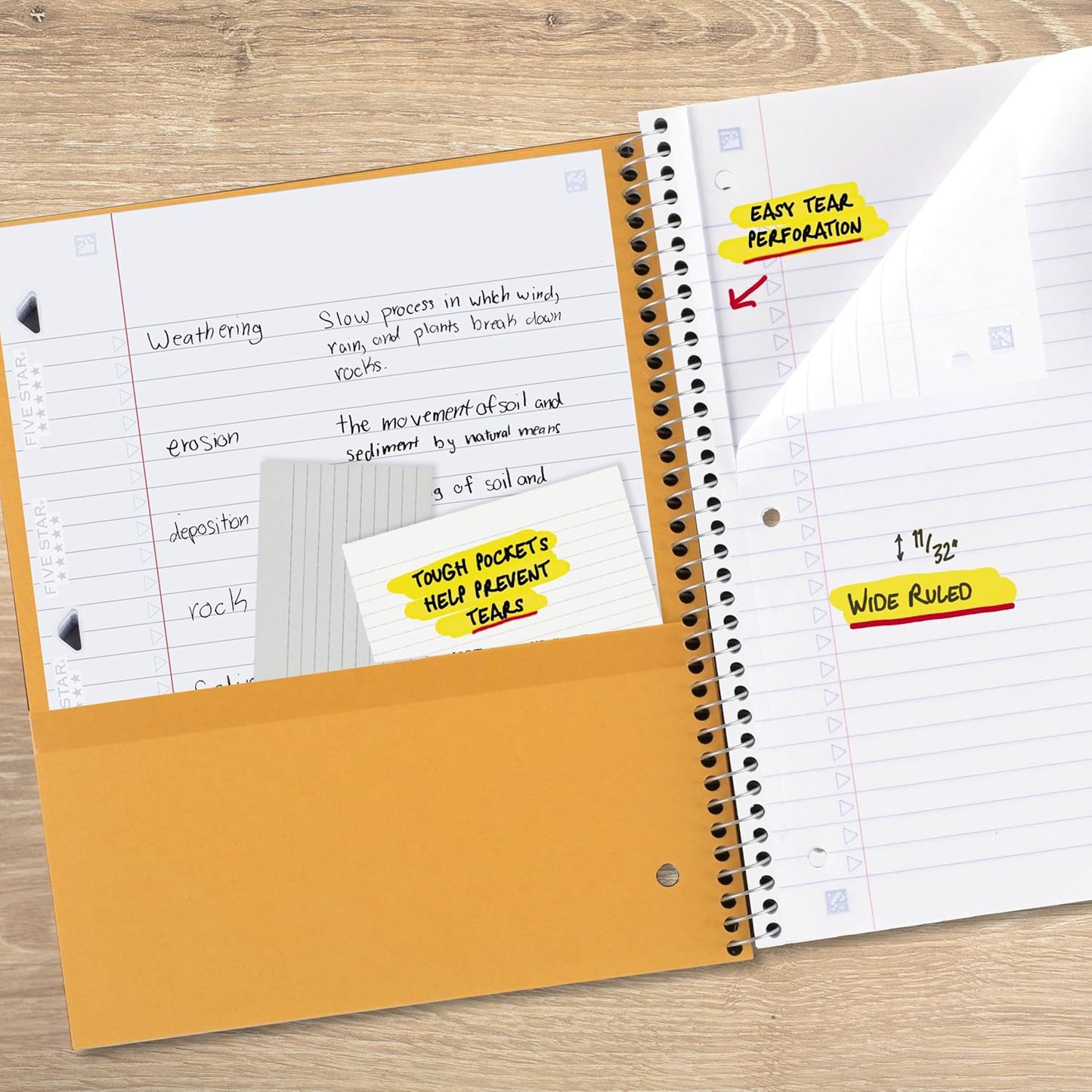 Five Star Spiral Notebook + Study App, 1 Subject, Wide Ruled Paper, 8" x 10-1/2", 100 Sheets, Fights Ink Bleed, Water Resistant Cover, Tidewater Blue (72875)