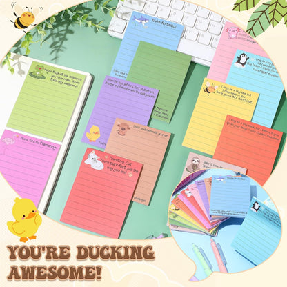 AmazingSpark 12 Pcs Cute Inspirational Sticky Notes, 4*3 Motivational Notepads Positive Emotional Support Gift Funny Lined Memo Note Pads for Office Desk Supplies Coworker Employee(Fruits,Vegetables)