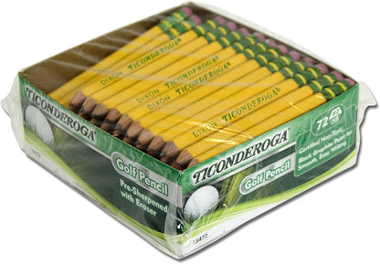 Ticonderoga Golf Pencils With Erasers, #2 HB Lead, Yellow, Pack Of 72