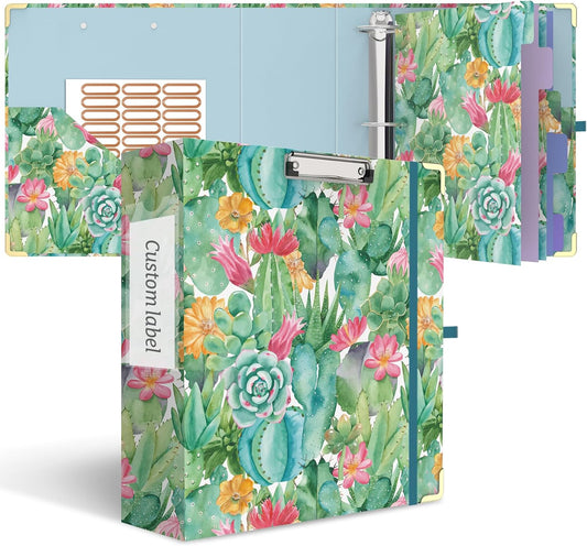 3 Ring Binder 3 Inch, Cute Round Ring Binder with 6 Tab Dividers & Label Stickers, Low Profile Clipboard with Storage, Fashion Binder for School Office Supplies (Garden Flowers)