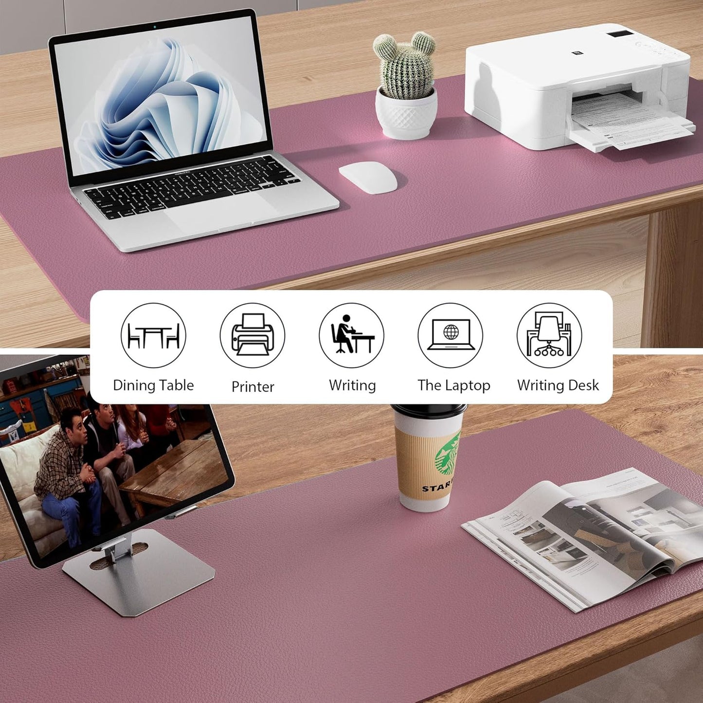 Aothia Leather Office Desk Pad Protector, Non-Slip PU Leather Desk Blotter, Waterproof Laptop Writing Mouse Pad for Office and Home, Black, 31.5" x 15.7" - Colors B