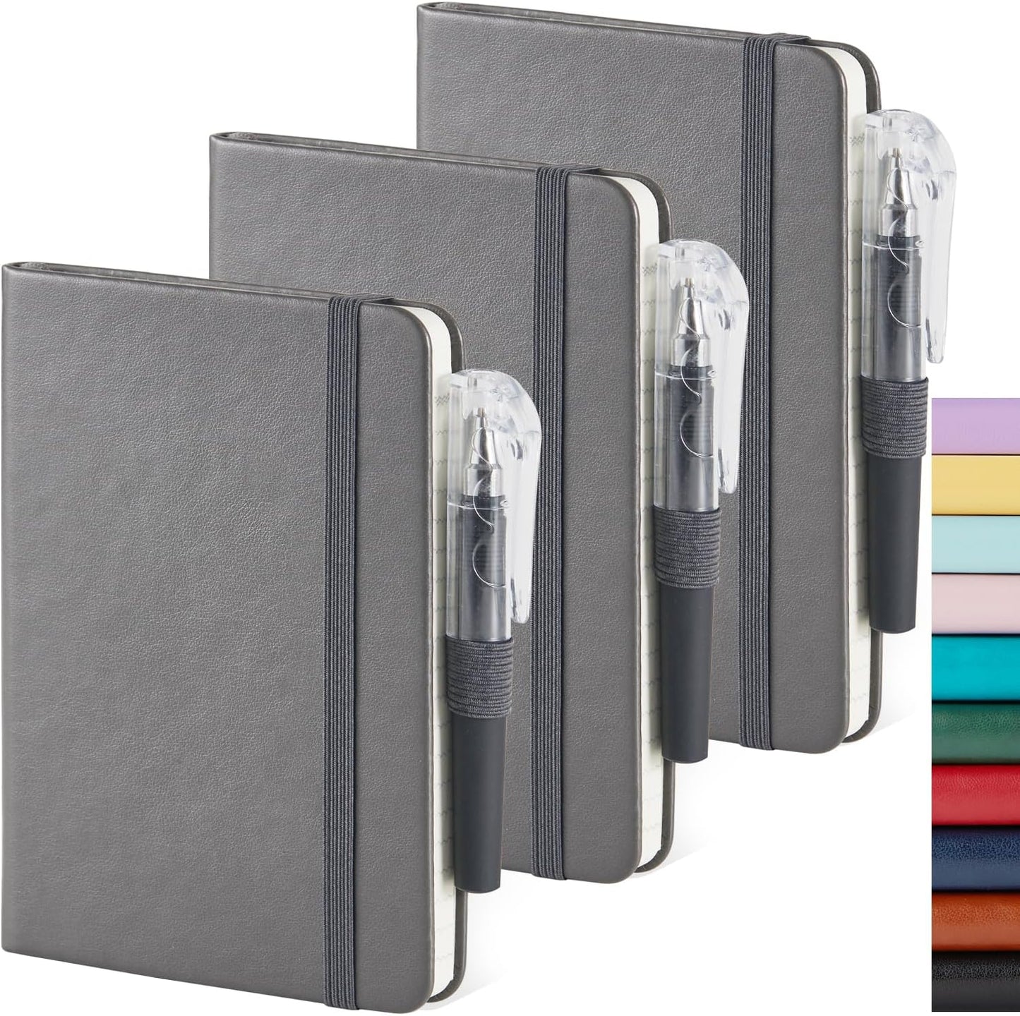 NIRMIRO Small Notebook Journals, 3 Pack Mini Pocket Note pads for Men & Women Writing, A6 Small Leather Notepad 3.7" x 5.7" with Pen, Black, Red, Green