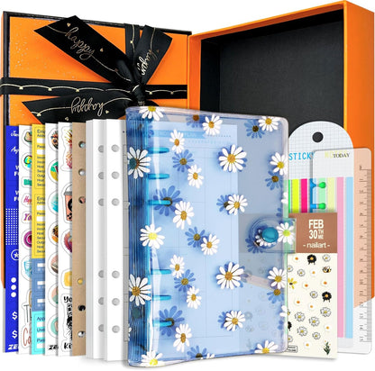 A6 A5 6-Holes Colorful PVC Cover Round Ring View Binder with Snap Button Closure File Folder for Loose Leaf Sheet Protectors Notebook Refill (Pink Daisy, A5 Mini Set) - Colors B