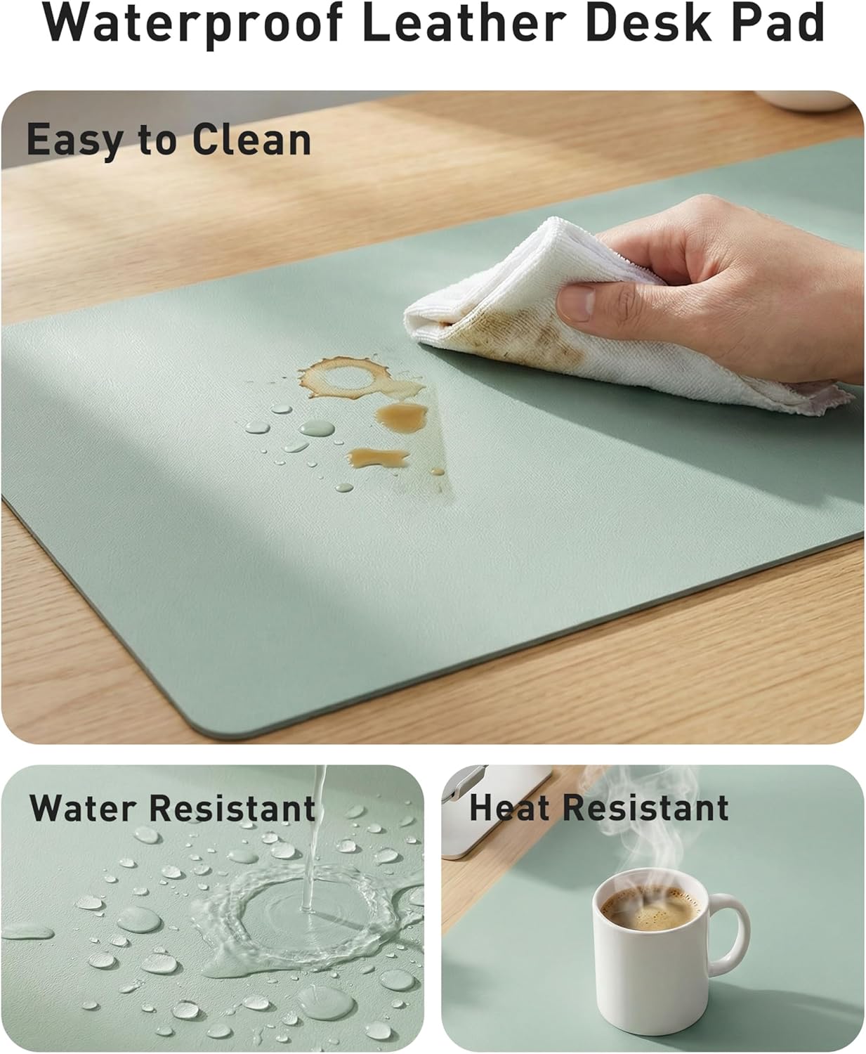Aothia Leather Office Desk Pad Protector, Non-Slip PU Leather Desk Blotter, Waterproof Laptop Writing Mouse Pad for Office and Home, Black, 31.5" x 15.7" - Colors B