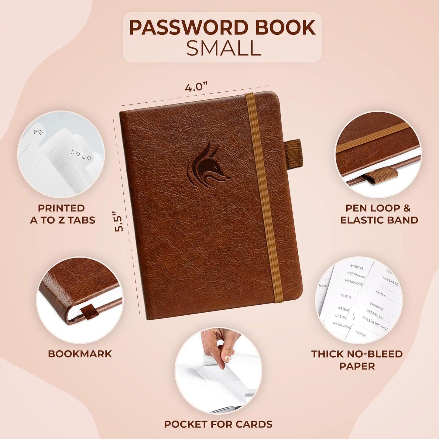 Clever Fox Password Book with alphabetical tabs. Internet Address Organizer Logbook. Small Pocket Password Keeper for Website Logins (Orange)