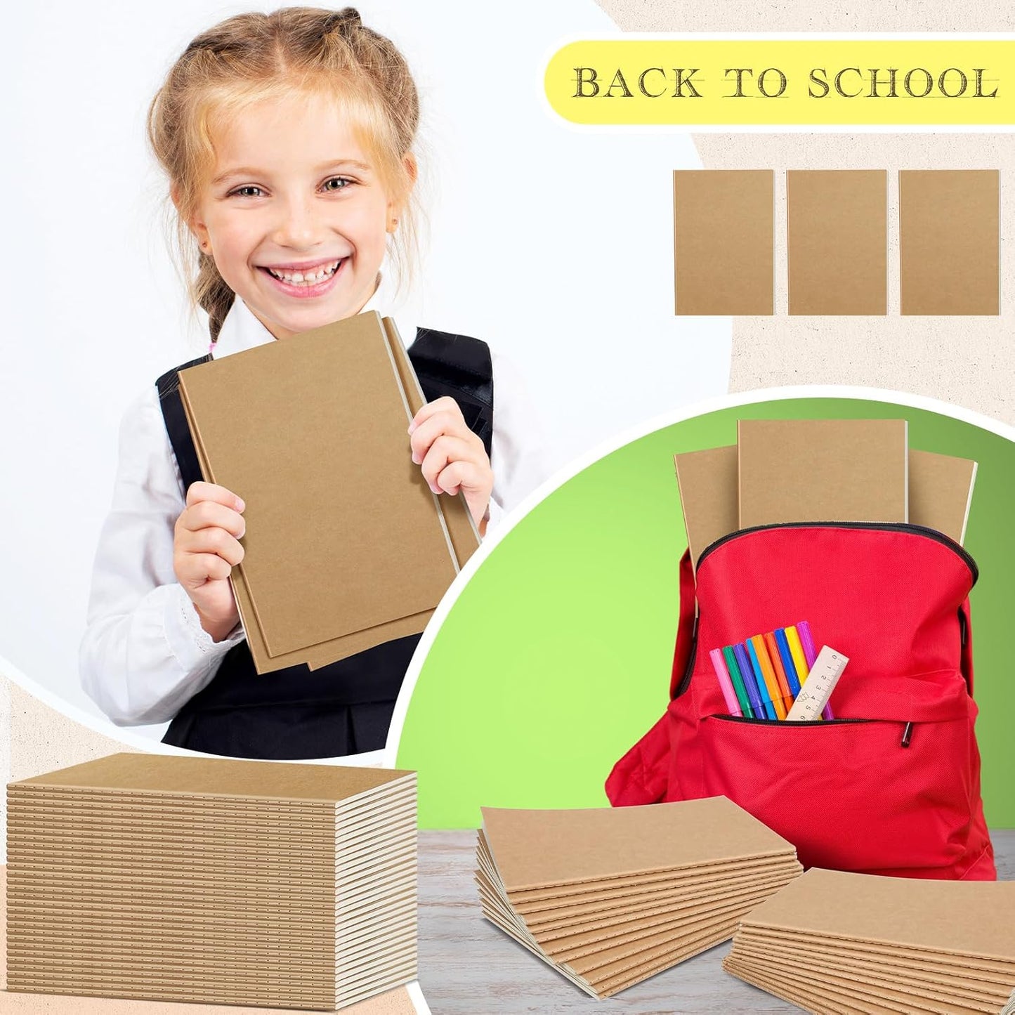 Handepo 100 Pack A5 Composition Notebooks 72 Pages/36 Sheets Ruled Lined Composition Kraft Notebooks Bulk Soft Cover Journals Travel Memo for Students Classroom Office Supplies(a5, Colourful)