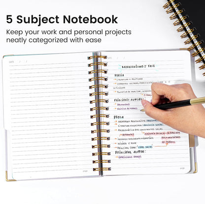 Hardcover Spiral Notebook with Tabs 8"x10" Large Spiral Lined Journals for Women with Dividers 240 Pages College Ruled Composition Notebook 5 Subject Notebook for Work, Back to School, Gifts, Purple