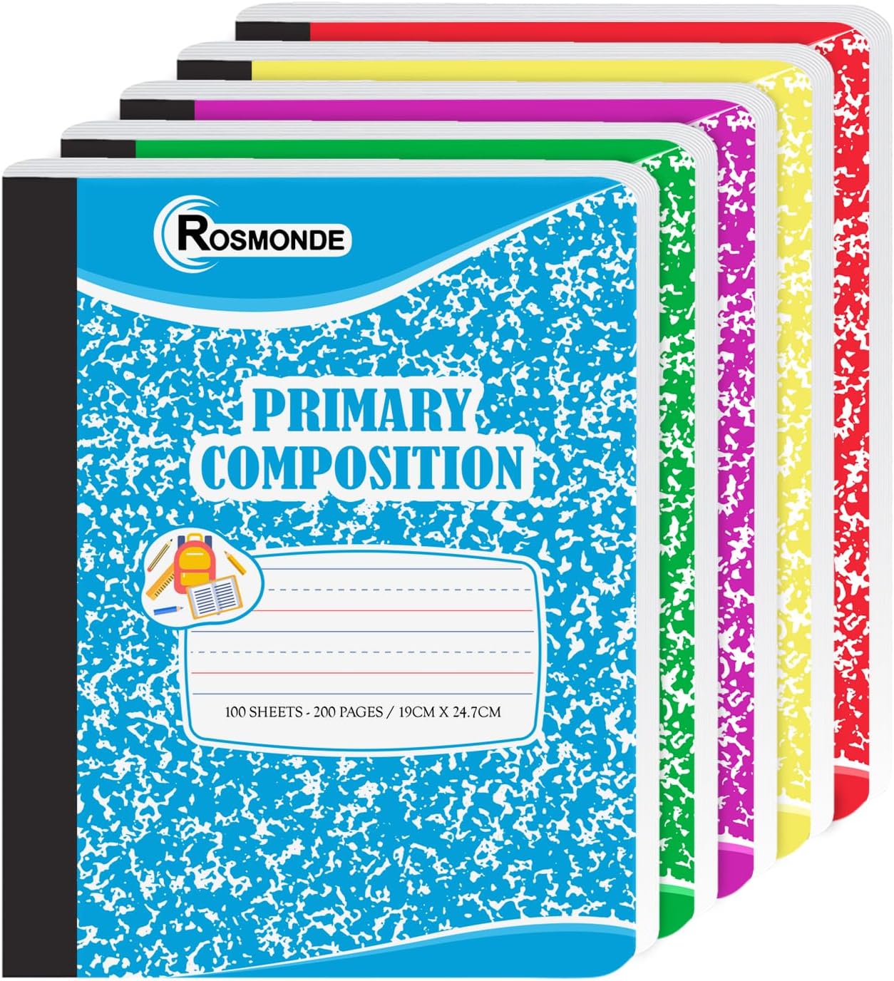 Rosmonde 50 Pack Composition Notebooks Bulk, Wide Ruled Composition Notebook, 200 Pages (100 Sheets), 9-3/4 x 7-1/2, Black Marble, Bulk School Supplies, Office Notebooks, Bulk Notebooks for School