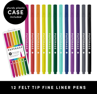 PAPERAGE Felt Tip Fine Point Pens (0.4mm), 12 Pack, Pens For Journaling, Notebooks, Planners, Calendars & Drawing, Great for School, Office, & Home (Black Ink)