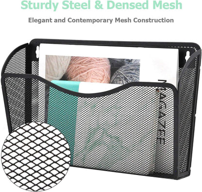 EASEPRES 3 Single Pocket Mesh Hanging File Organizer, Vertical Wall Mounted Magazine File Holder, Mount Basket Mail Paper Document Folder Organizing for Office, Home and School, Black