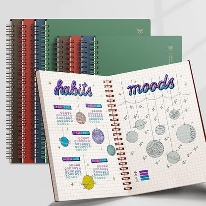 EMSHOI Dotted Journal Spiral Notebook 5.7" x 8.22" - 4 Pack 640 Pages 100gsm Thick Paper, A5 Dot Grid Notebook, Plastic Hardcover Dotted Notebook for Journaling Writing