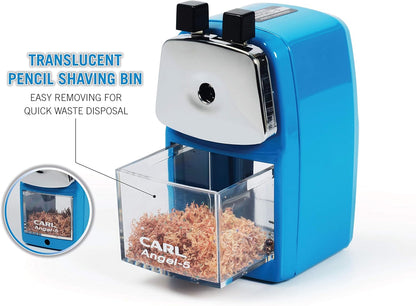 Carl Angel-5 (Black) Heavy-Duty Artist & Teacher Pencil Sharpener – Precision Manual Crank with Auto-Stop, Colored Pencil Compatible, Quiet Operation, Durable Japanese Design.
