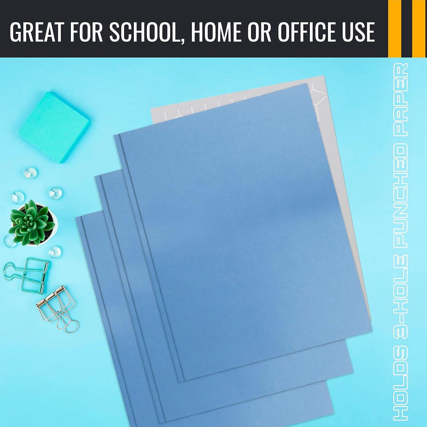 Better Office Products Blue Paper 2 Pocket Folders with Prongs, 50 Pack, Matte Texture, Letter Size Paper Folders, 50 Pack, with 3 Metal Prong Fastener Clips, Blue
