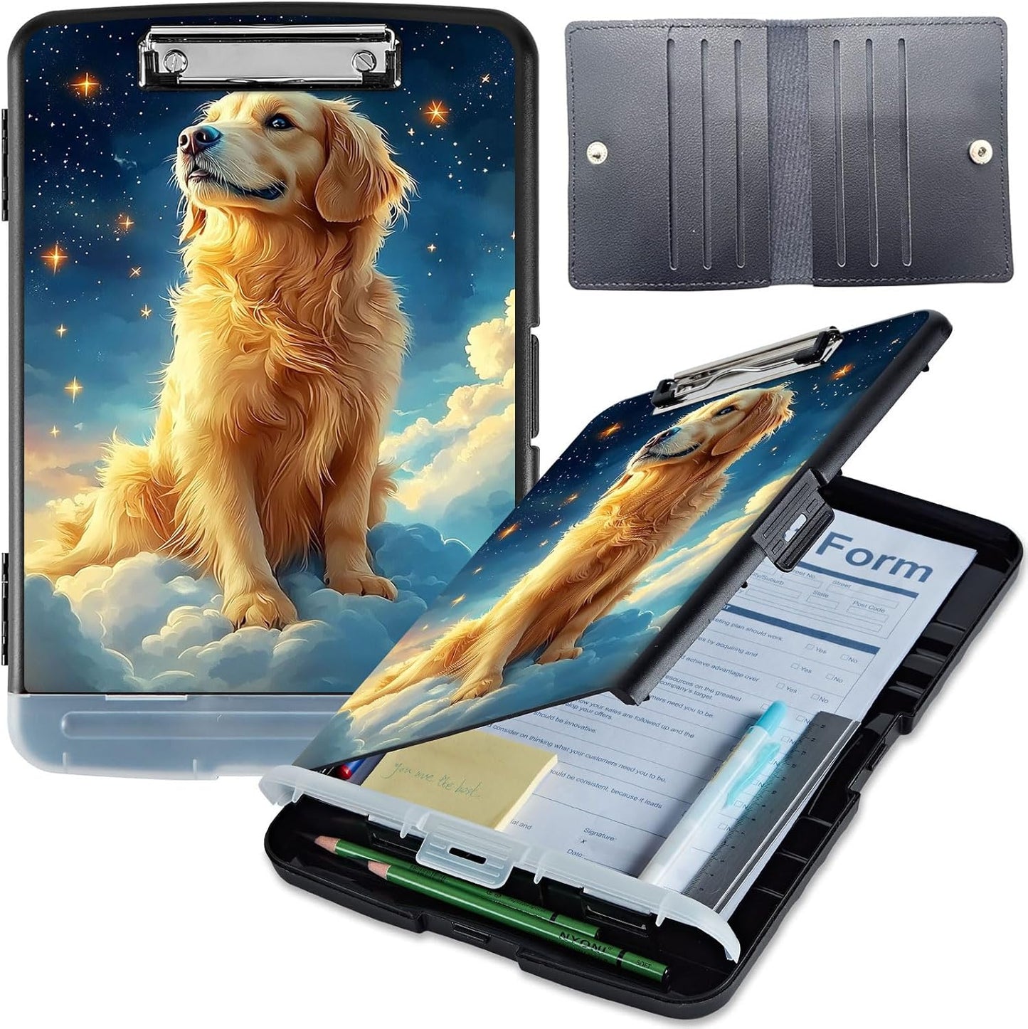 Clipboard with Storage, Heavy-Duty Side-Opening Folder with Pen Holder, Durable Plastic Nursing Clipboard for Nurses, Teachers, and Sales, Cow Prints 02