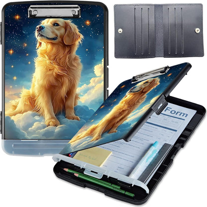 Clipboard with Storage, Heavy-Duty Side-Opening Folder with Pen Holder, Durable Plastic Nursing Clipboard for Nurses, Teachers, and Sales, Cow Prints 02